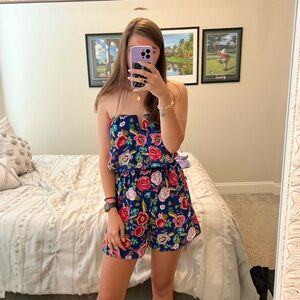 Strapless romper w/ flowers